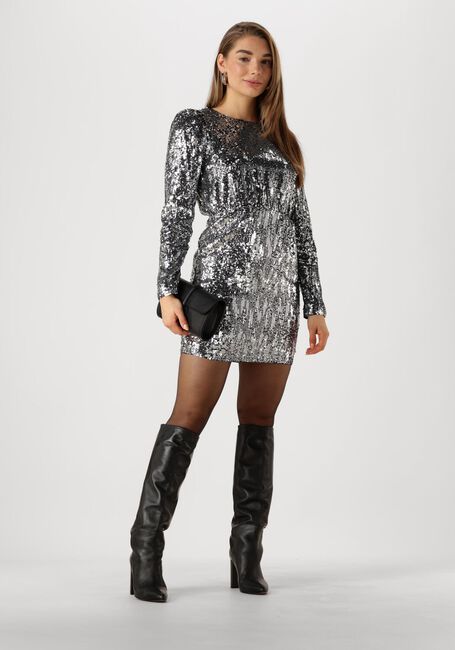 Zilveren SELECTED FEMME Mini jurk SLFARI-COLYN LS SHORT SEQUINS - large