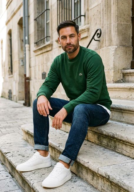 Groene LACOSTE Sweater CLASSIC FIT BRUSHED FLEECE SWEATSHIRT - large