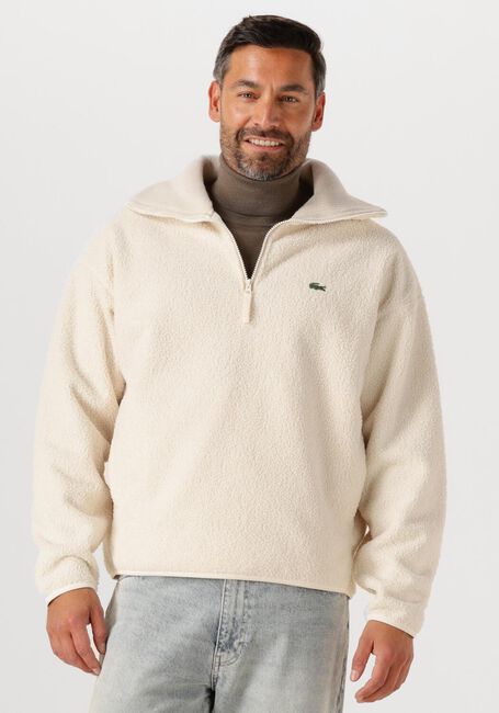 Creme LACOSTE Trui HIGH NECK ZIPPED FLEECE SWEATSHIRT - large