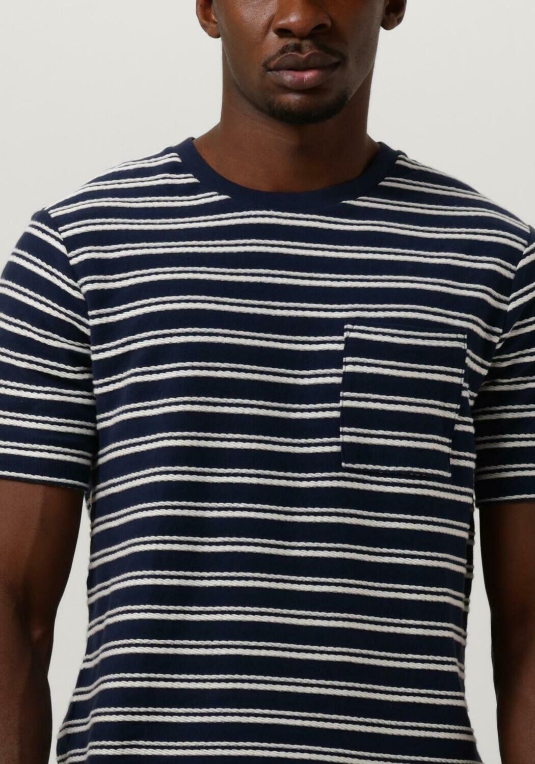 SCOTCH & SODA Heren Polo's & T-shirts Structured Stripe Pocket T-shirt Donkerblauw