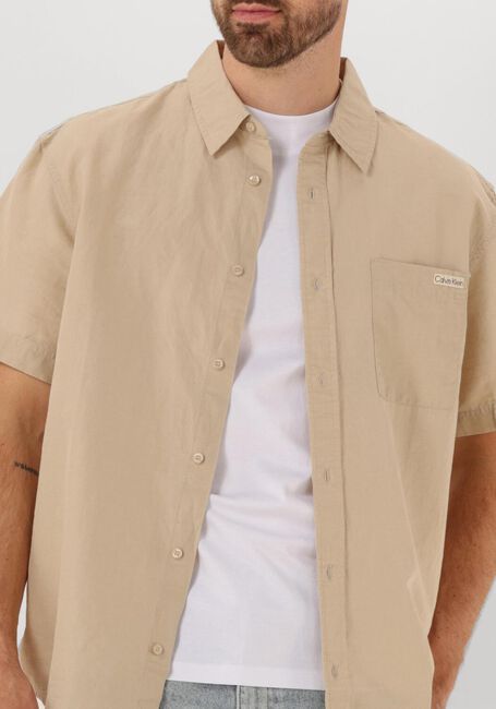 Beige CALVIN KLEIN Casual overhemd LINEN COTTON S/S SHIRT - large