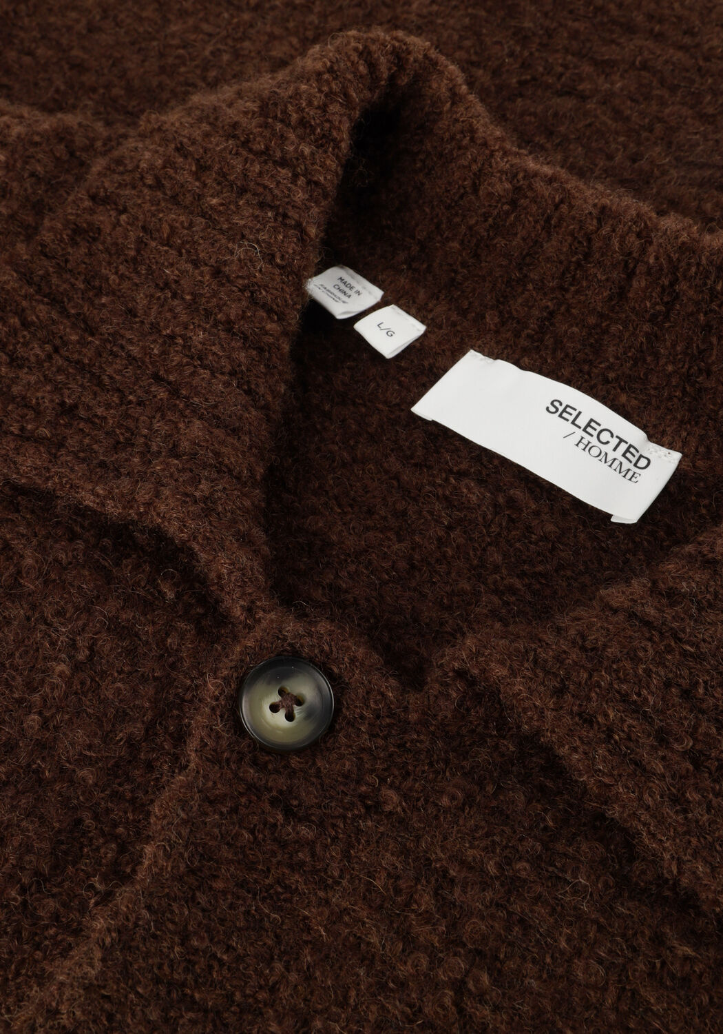 Bruine SELECTED MEN Vest SLHLOYD LS KNIT BOUCLE POLO - large