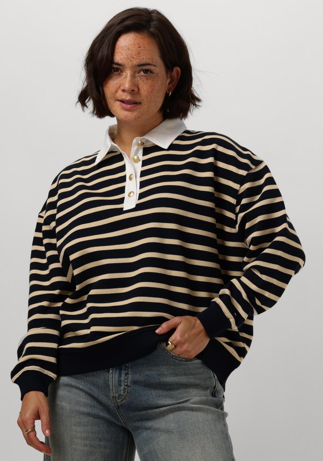 TOMMY HILFIGER Dames Truien & Vesten Reg Stp Gold Btn Polo Swtshrt Donkerblauw