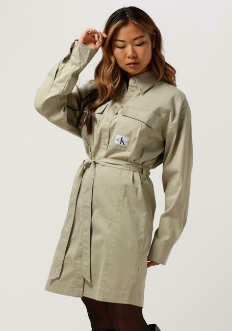 Beige CALVIN KLEIN Midi jurk BADGE BELTED SHIRT DRESS - large