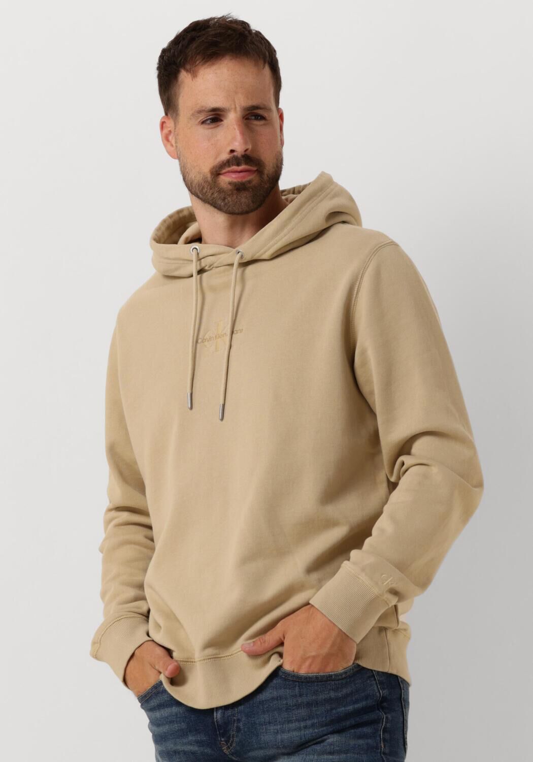 Calvin Klein Jeans Monologo Sweater Herfst Winter Collectie Beige Heren