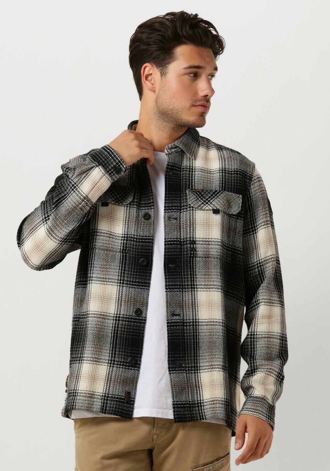 PME LEGEND Heren Overhemden Long Sleeve Shirt Heavy Flanel Yarndyed Check Grijs