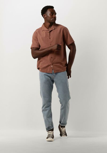 Cognac ANERKJENDT Casual overhemd AKLEO S/S SEERSUCKER SHIRT - large