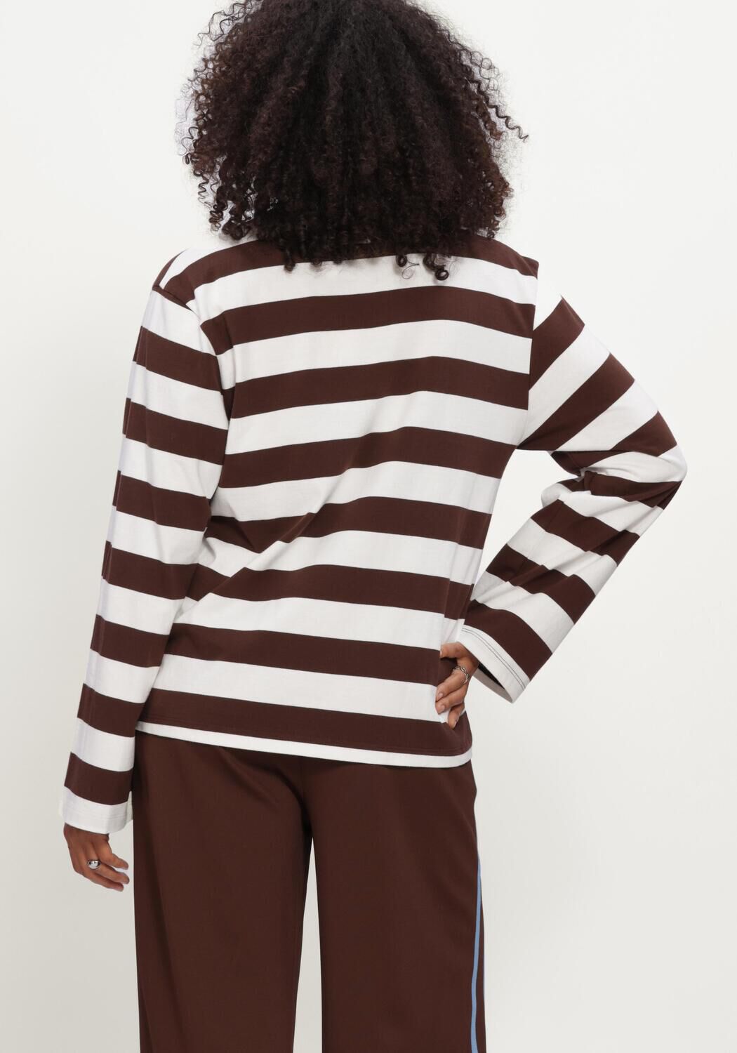 Bruine POM AMSTERDAM Top JOY STRIPED BROWN WHITE - large