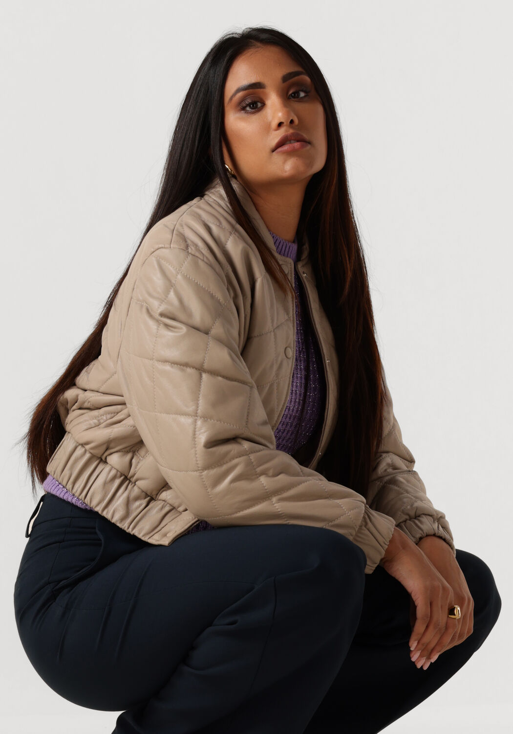Ibana Leren padded jacket Jeromy taupe