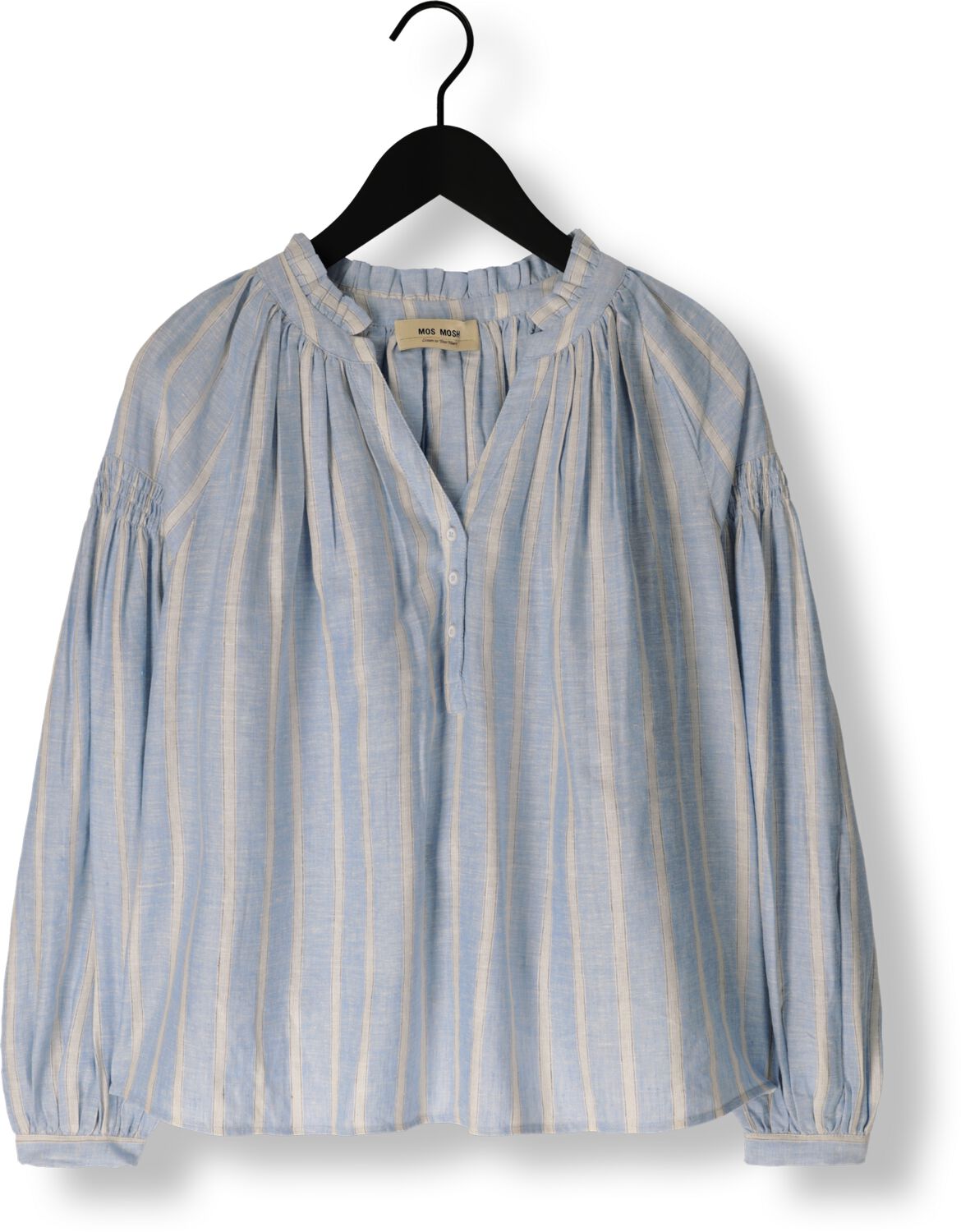 MOS MOSH Dames Blouses Safi Striped Linen Shirt Lichtblauw