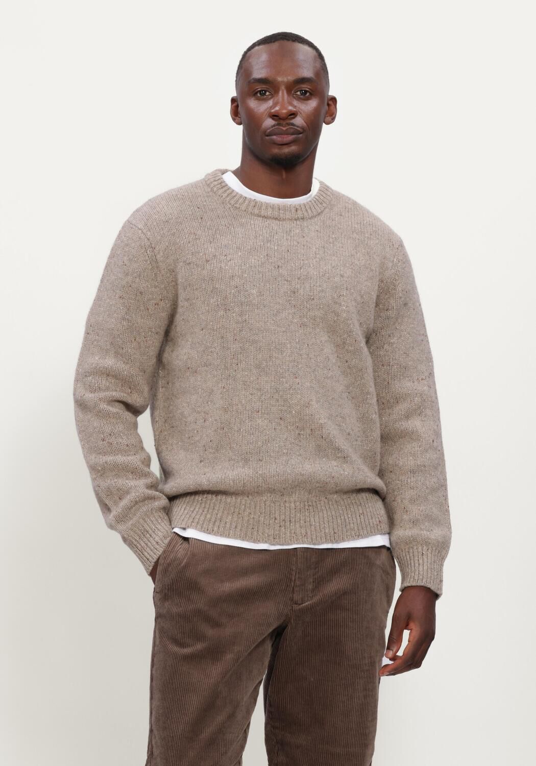 Beige SELECTED MEN Trui SLHCODY LS KNIT CREW NECK - large
