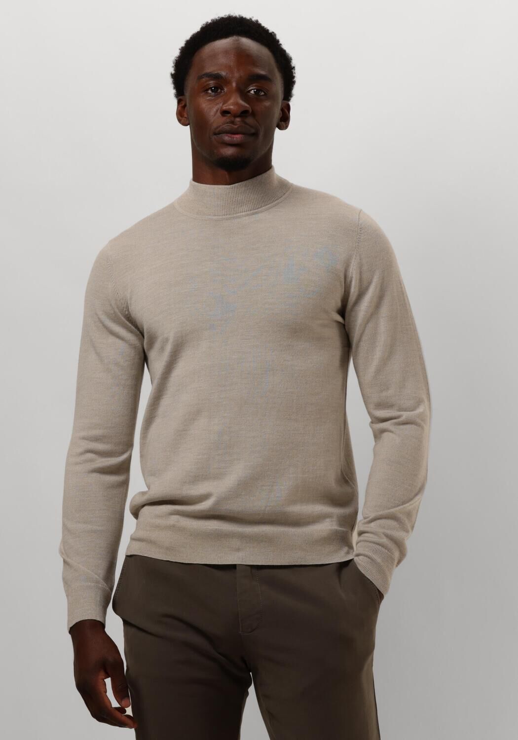 beige profuomo trui pullover mock