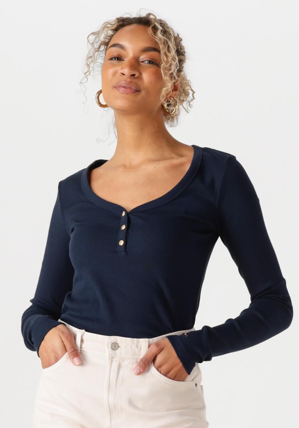Tommy Hilfiger Shirt met lange mouwen SLIM HENLEY GB SCOOP-NK LS met ribstructuur met metalen label