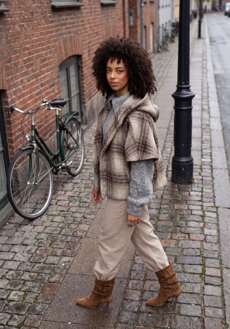 Beige DANTE6 Jack LUNETTA CHECK CAPE COAT - large