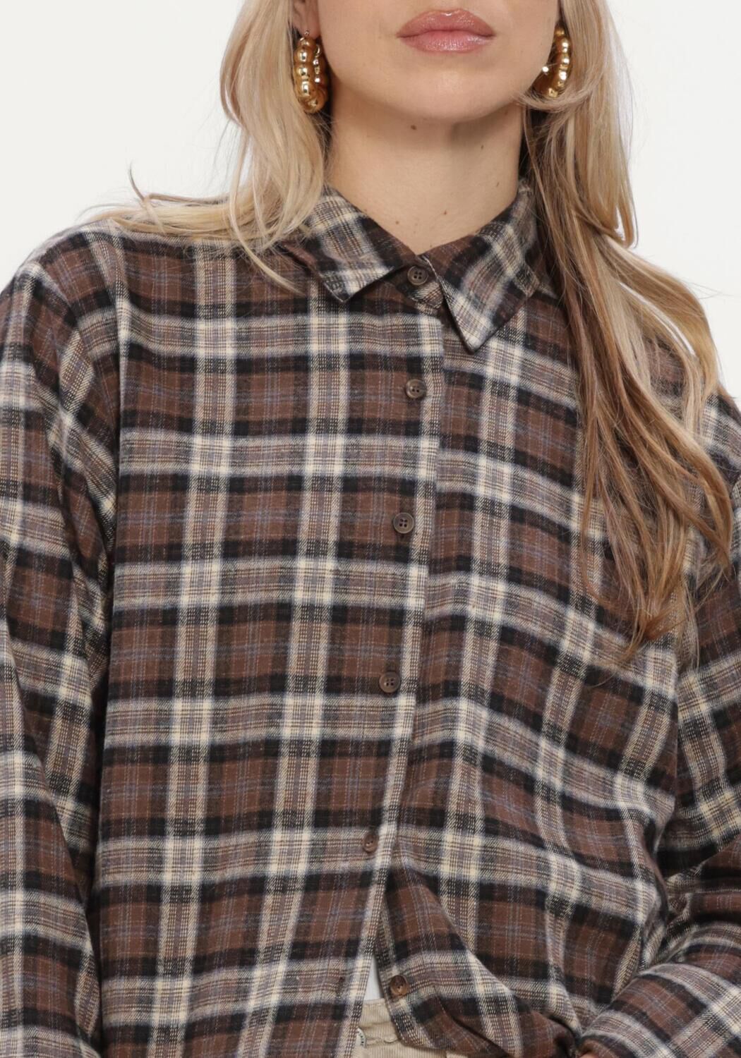 Taupe NEO NOIR Blouses DITA FLANNEL CHECK SHIRT - large