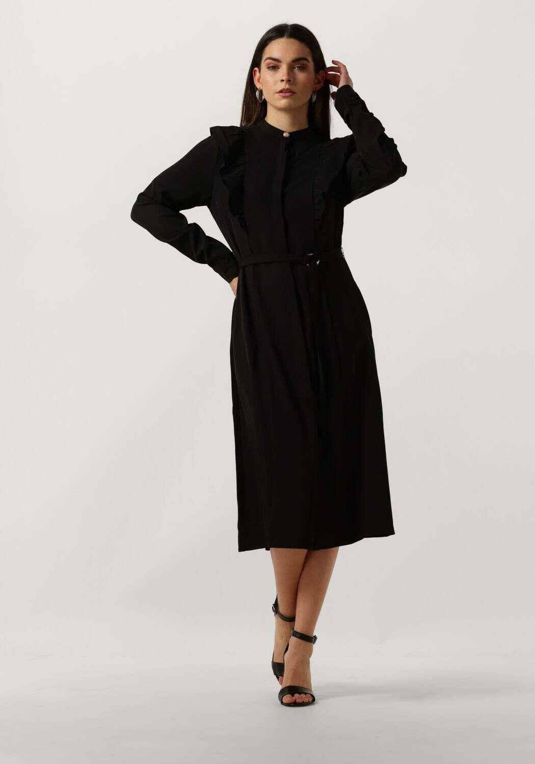 Bruuns Bazaar Zwarte Midi Jurk met Gouden Knoop Black Dames