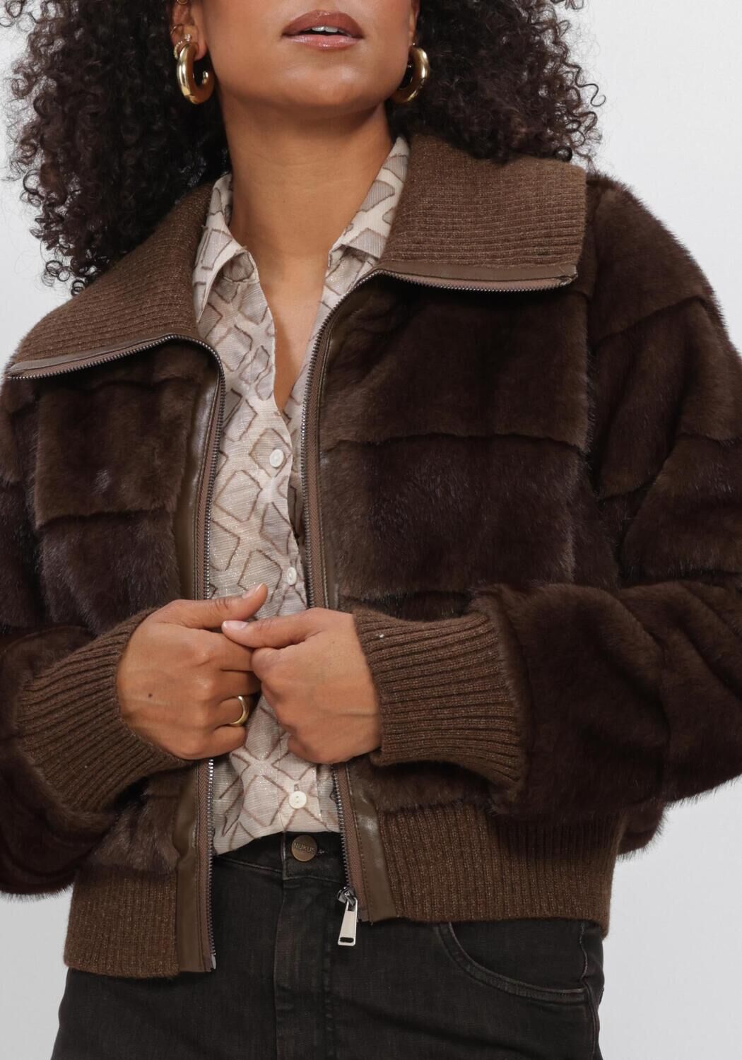 Bruine NUKUS Faux fur jas MANUELA JACKET - large