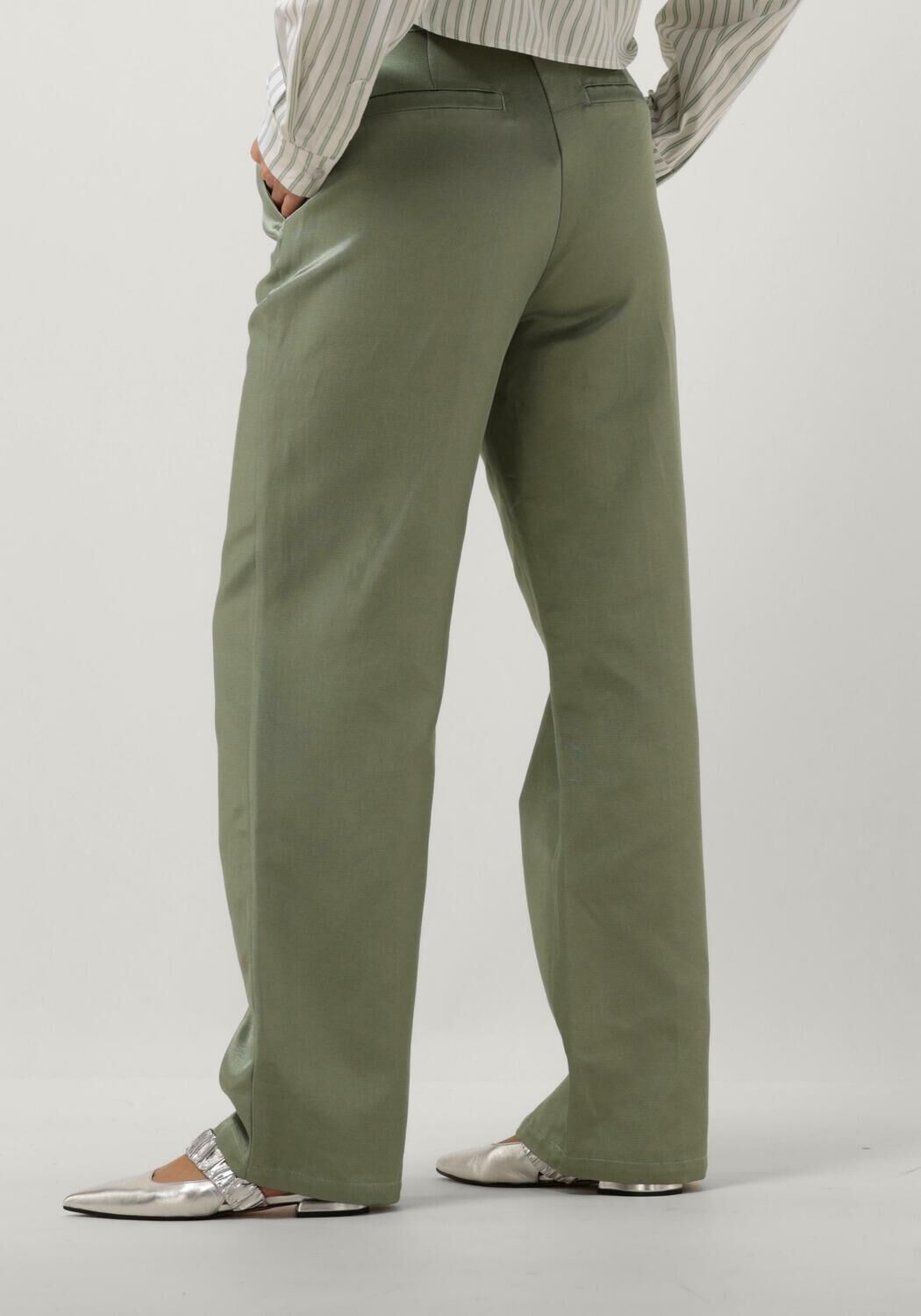 COLOURFUL REBEL Dames Broeken Wende Satin Pintuck Low Pants Groen