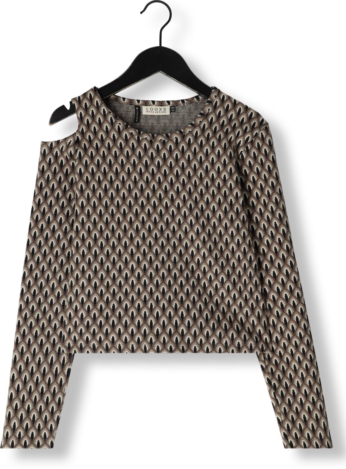 LOOXS 10sixteen longsleeve met all over print beige zwart Katoen Ronde hals 152