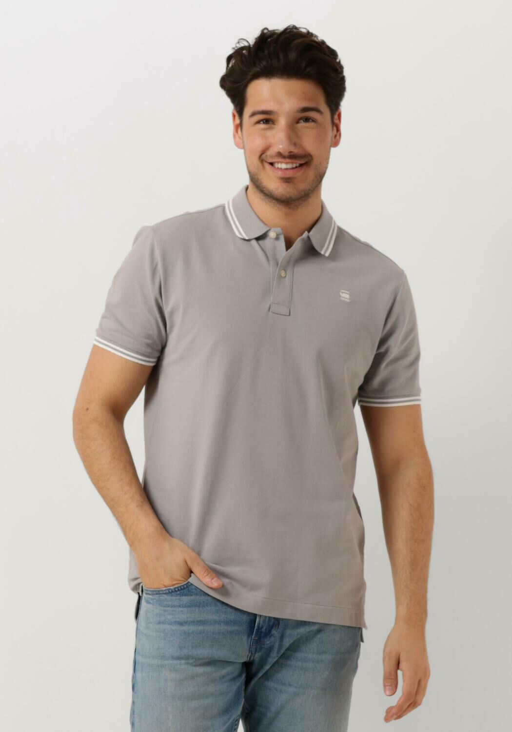 G-STAR RAW Heren Polo's & T-shirts Dunda Slim Stripe Polo S s Lichtgrijs