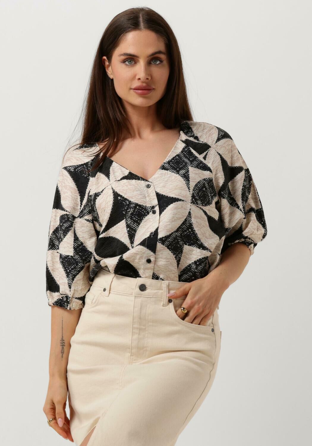 OBJECT blouse OBJBETINA met all over print zwart crème