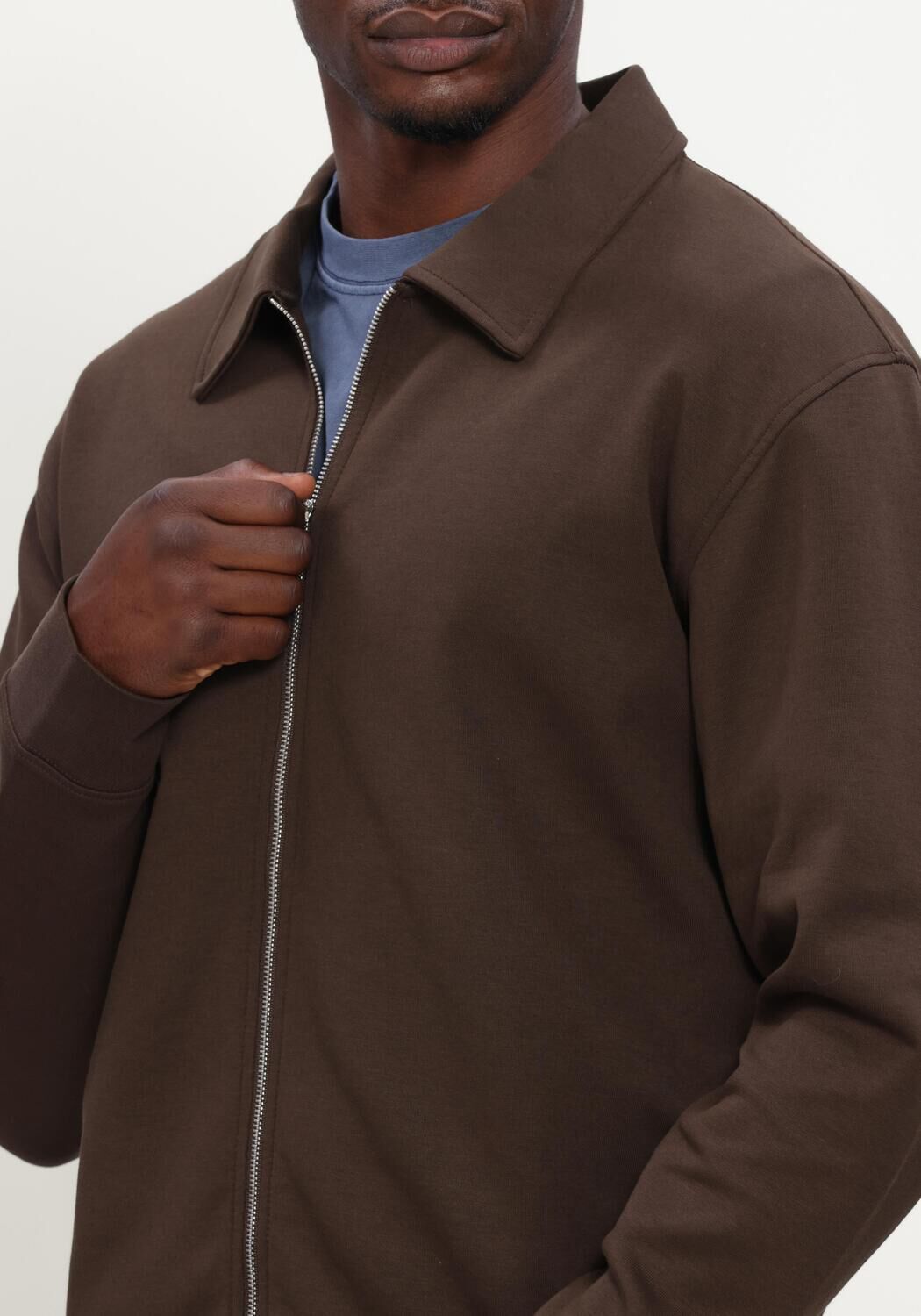 Bruine SELECTED MEN Sweater SLHTOM SOFT FULL ZIP SWEAT NOOS - large