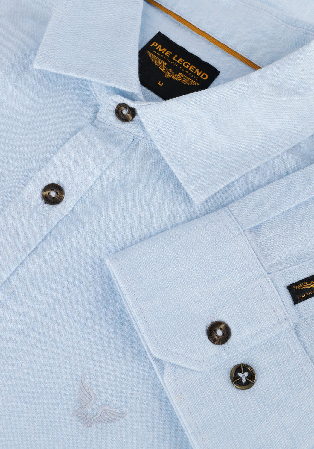 Blauwe PME LEGEND Casual overhemd LONG SLEEVE SHIRT COTTON LINEN 2 TONE - large