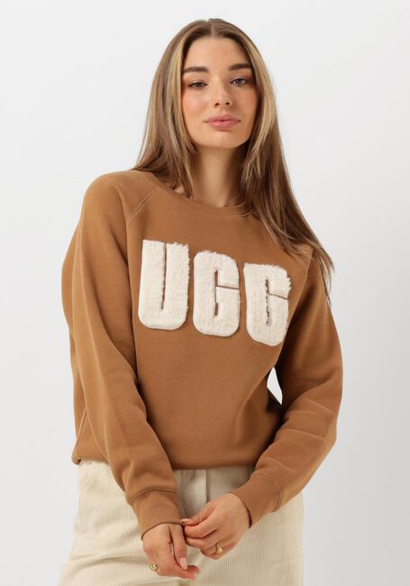 Camel UGG Sweater MADELINE FUZZY LOGO CREWNECK - large
