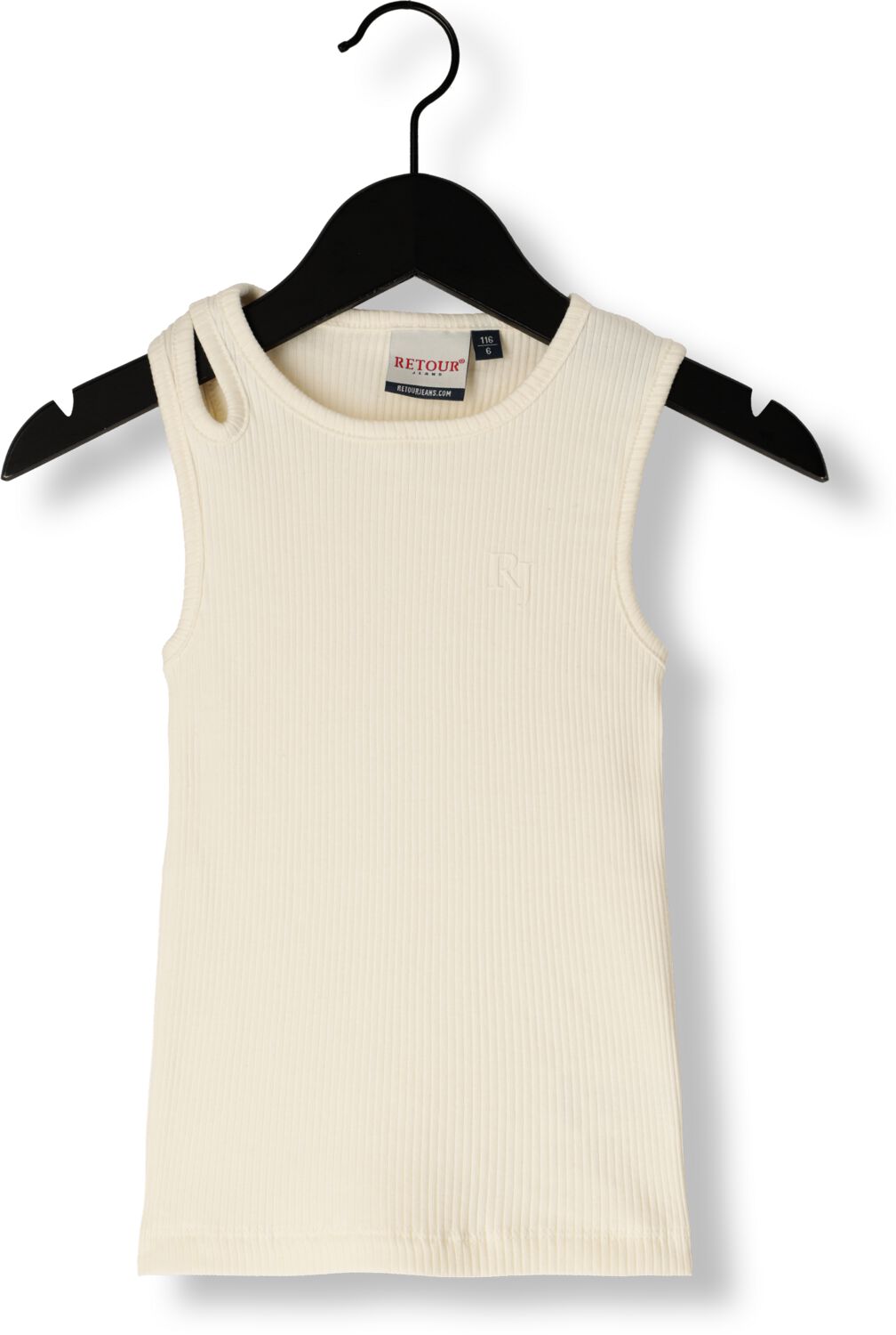 Retour Jeans mouwloze top wit rib gebreid