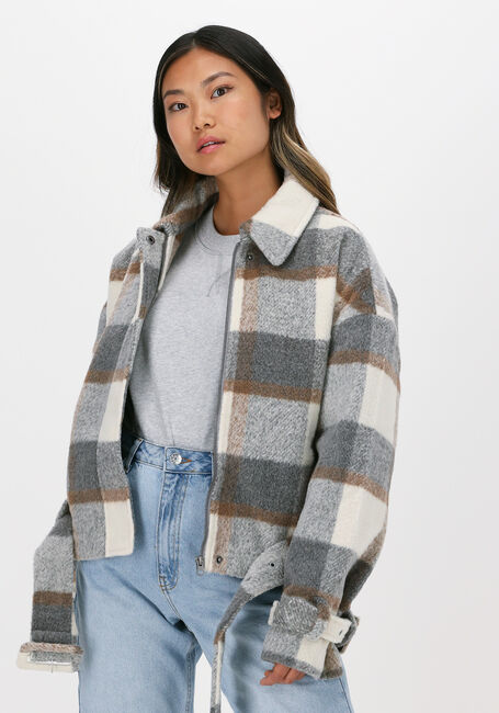 Gebroken wit NA-KD Jack BELTED SHORT CHECKED JACKET - large