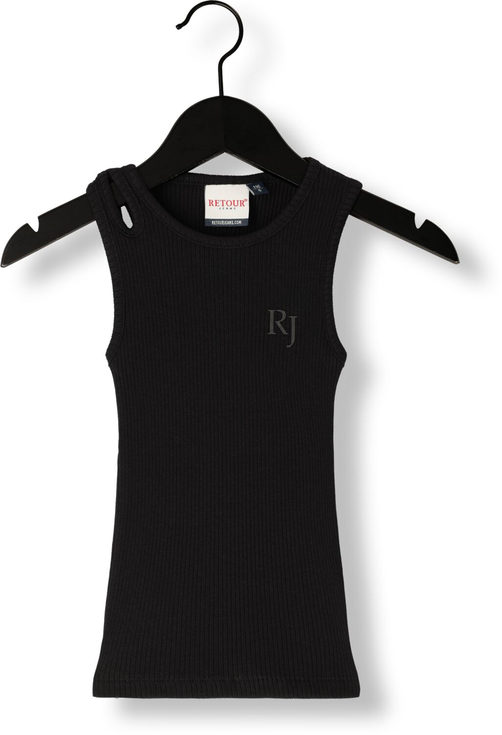 Retour Jeans mouwloze top zwart rib gebreid