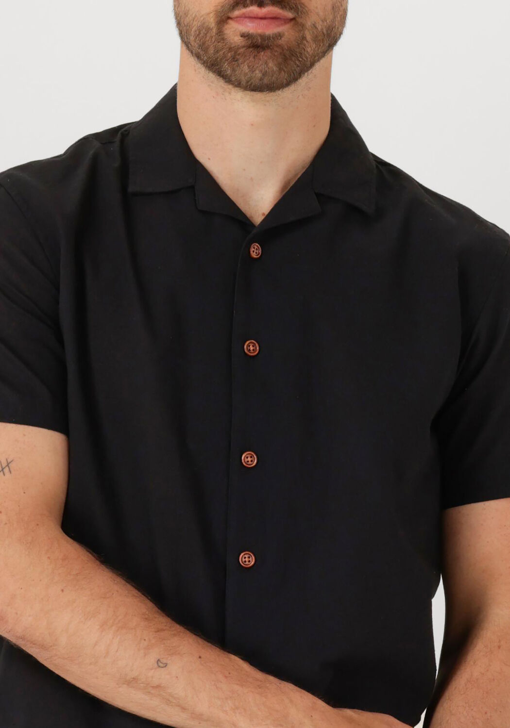 ANERKJENDT Heren Overhemden Akleo Sss Cot linen Shirt Zwart