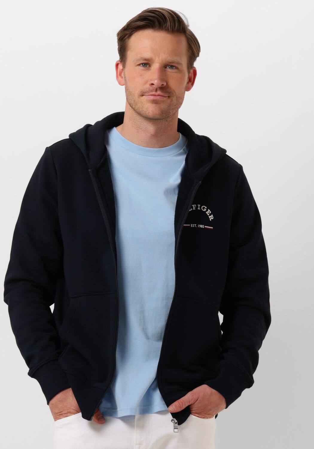 TOMMY HILFIGER Heren Truien & Vesten Roundall Hooded Zip Through Blauw