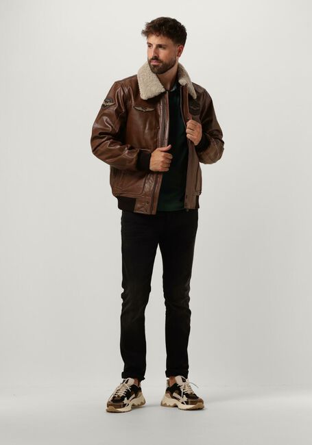Bruine PME LEGEND Leren jas BOMBER JACKET HUDSON BUFF LEATHER - large