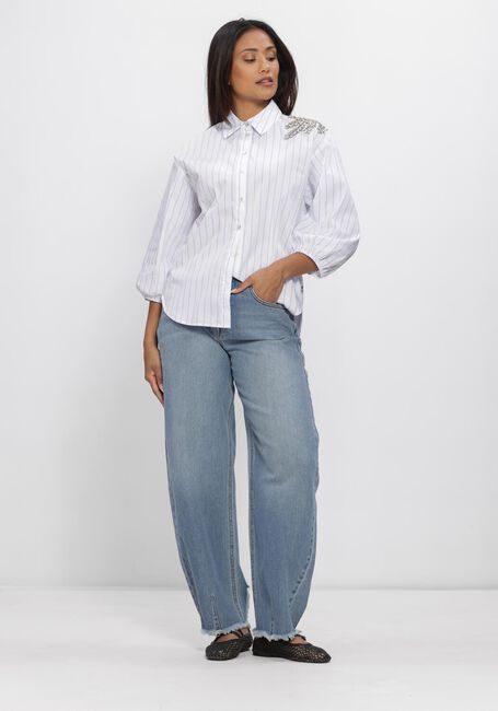 Witte JANSEN AMSTERDAM Blouses PARISA BLOUSE CS 772 STRIPE 3/4 SLEEVE SHINY STONES EMBELLISSEMENT AT SHOULDER - large