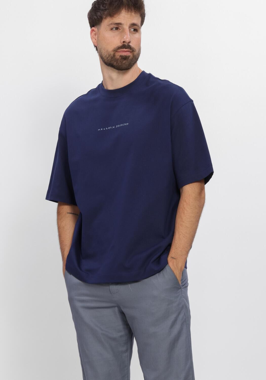 Blauwe SELECTED MEN T-shirt SLHRELAXNORMAN LICENSE SS TEE - large