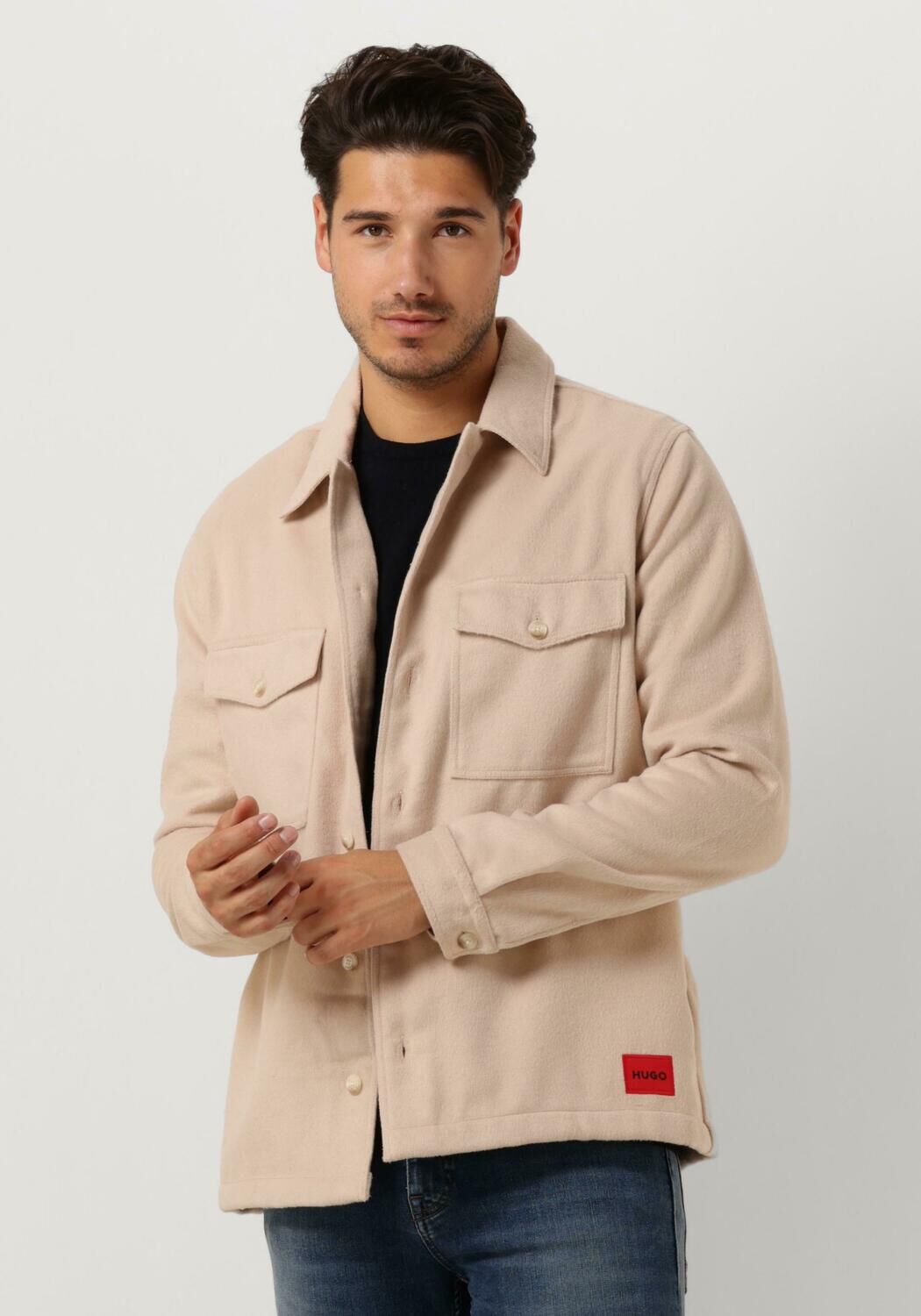 Hugo Boss Rood Logo Oversized Overshirt Beige Heren