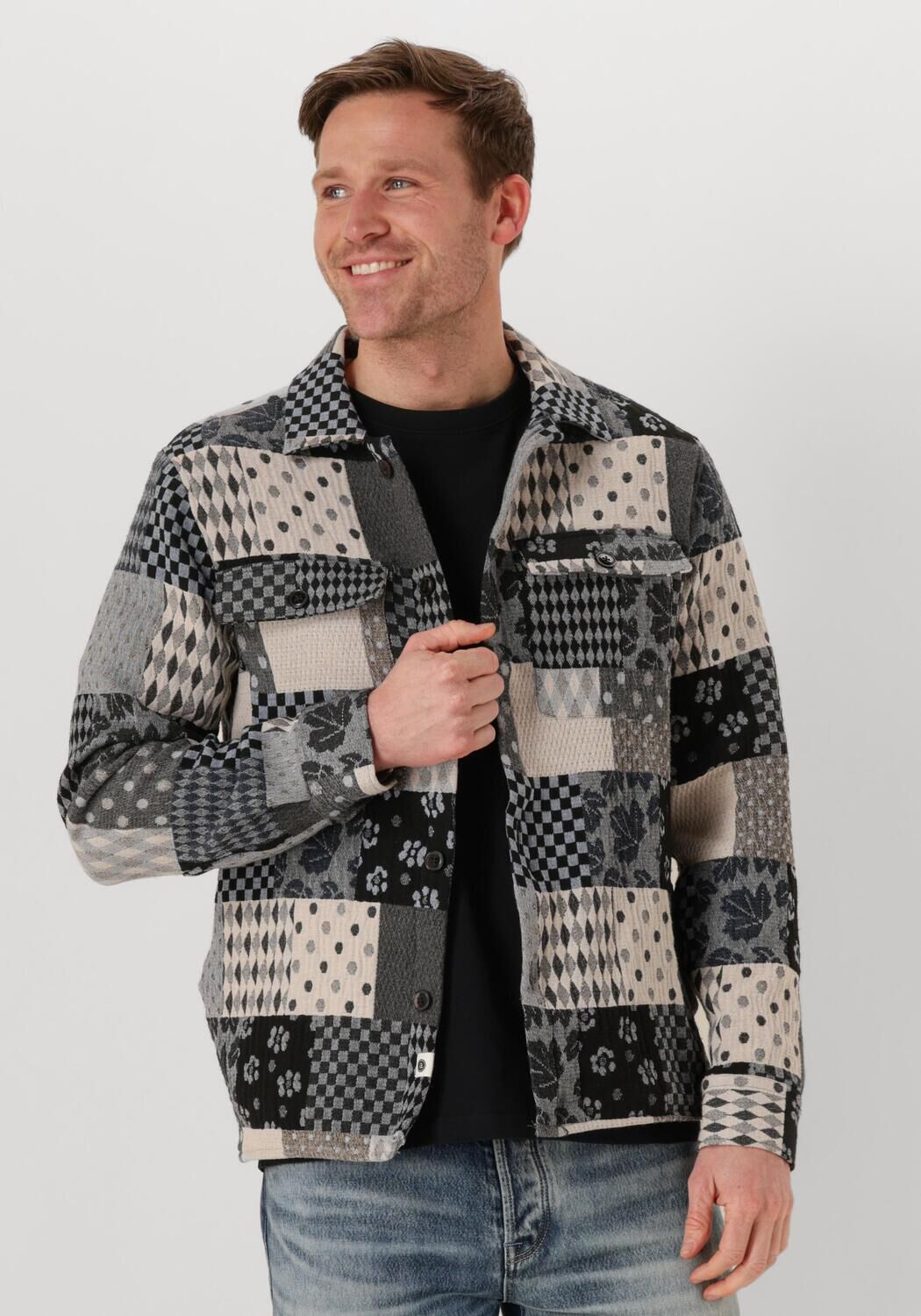 ANERKJENDT Heren Overshirts Akoscar Patchwork Overshirt Blauw