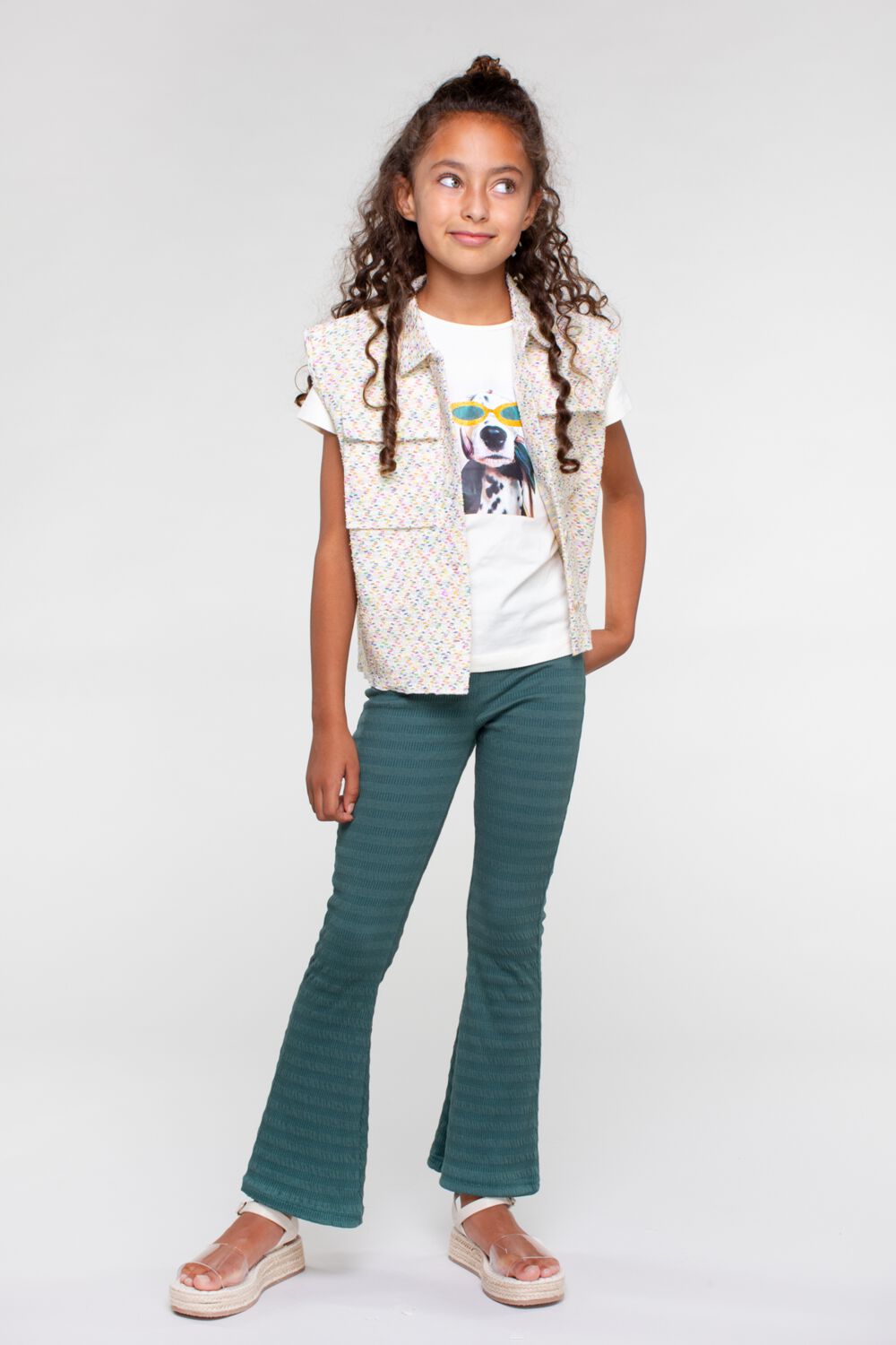 MOODSTREET Meisjes Tops & T-shirts Girls T-shirt Chest Print Ecru