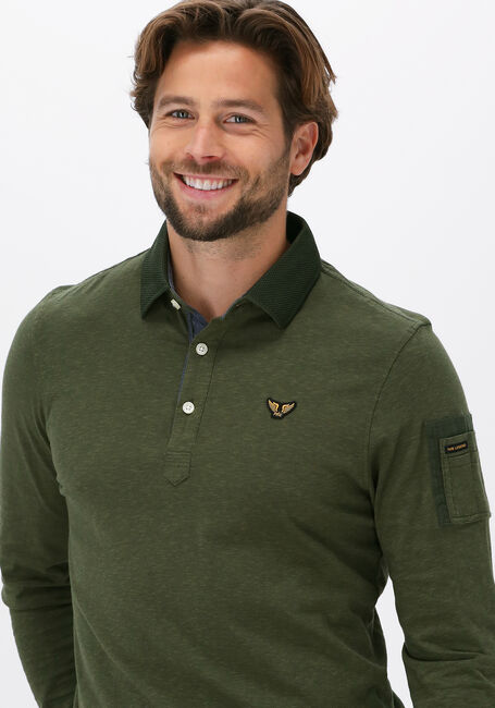 Groene PME LEGEND Polo LONG SLEEVE POLO FINE STRIPE J - large
