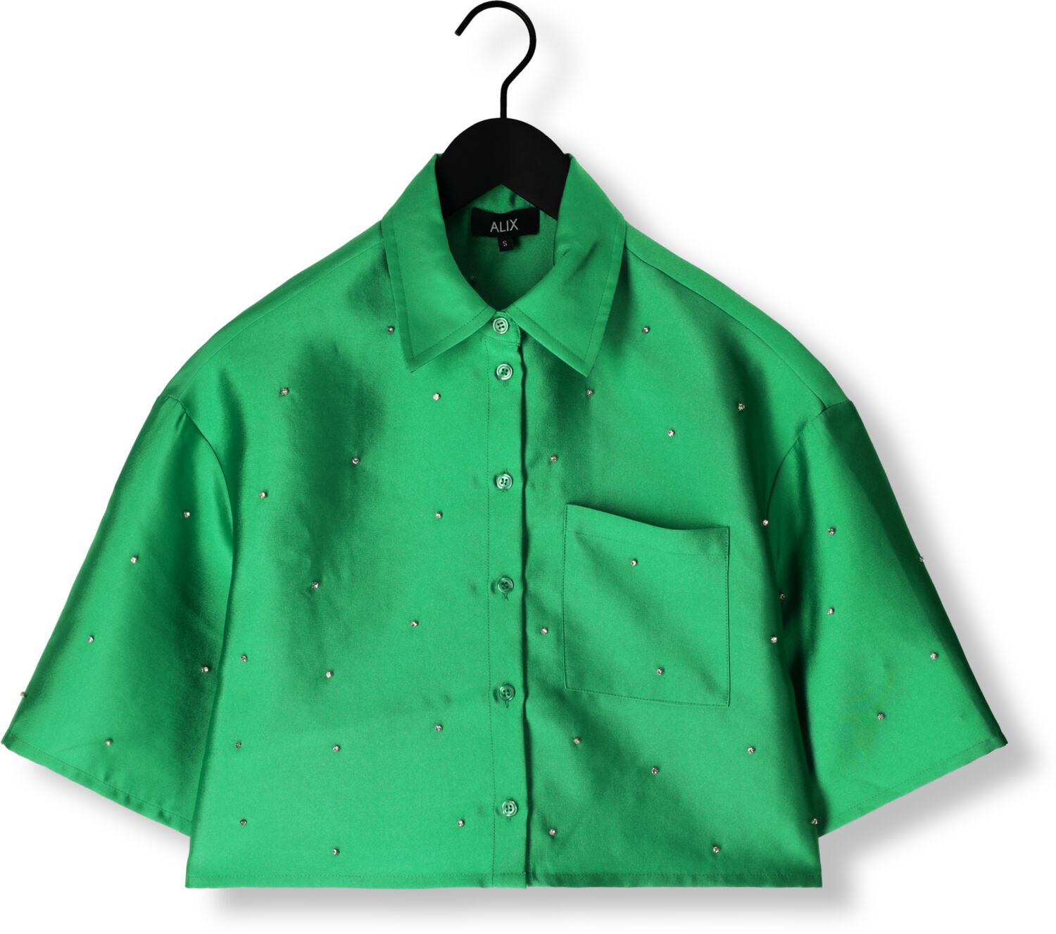 ALIX THE LABEL Dames Blouses Ladies Woven Embellished Satin Blouse Groen