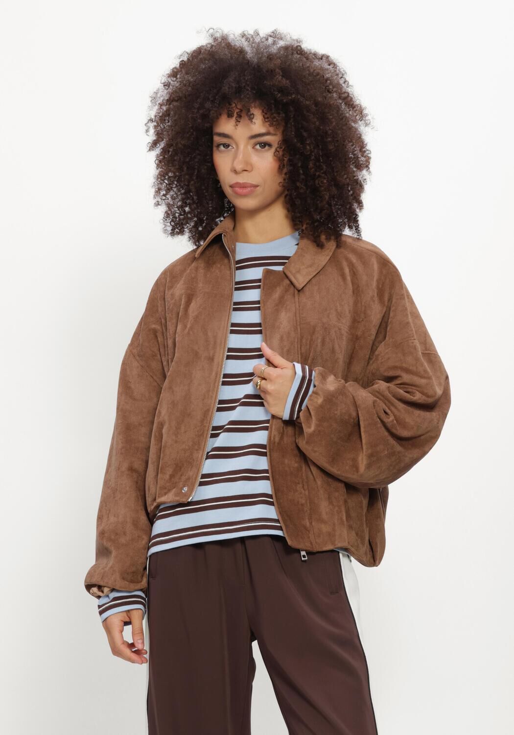 Bruine CATWALK JUNKIE Jack FAUX SUEDE JACKET - large