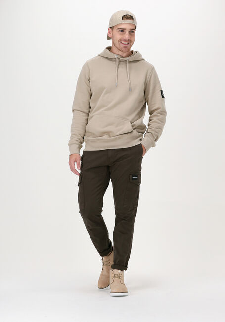 Beige CALVIN KLEIN Sweater MONOGRAM SLEEVE BADGE HOODIE - large