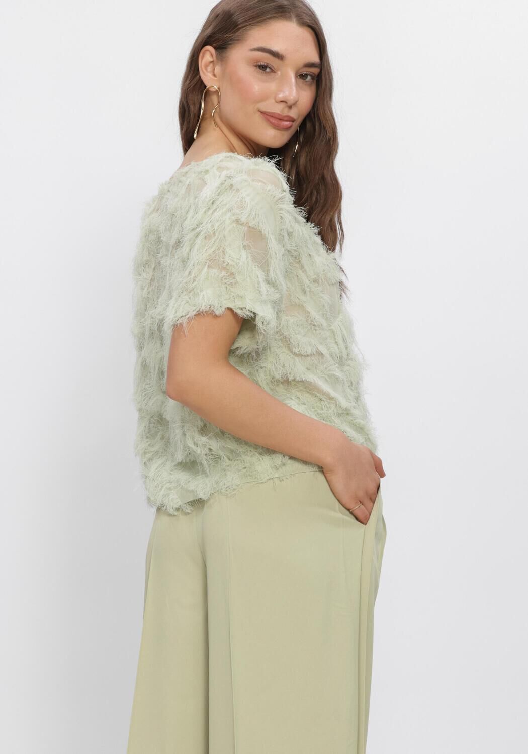 Groene SELECTED WOMEN Tops & T-shirts SLFMYLINE SS BOAT NECK TOP - large