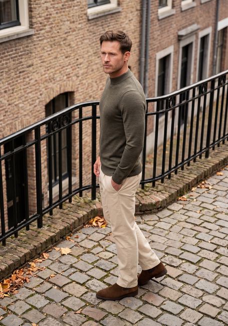 Khaki PROFUOMO Trui PULLOVER MOCK NECK EXTRAFINE MERINO - large