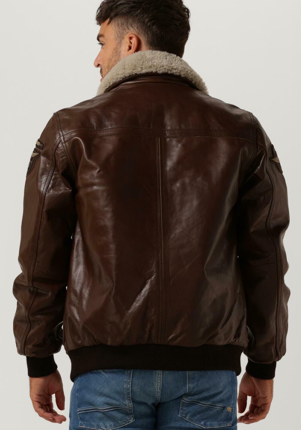 Bruine PME LEGEND Leren jas BOMBER JACKET HUDSON BUFF LEATHER Omoda