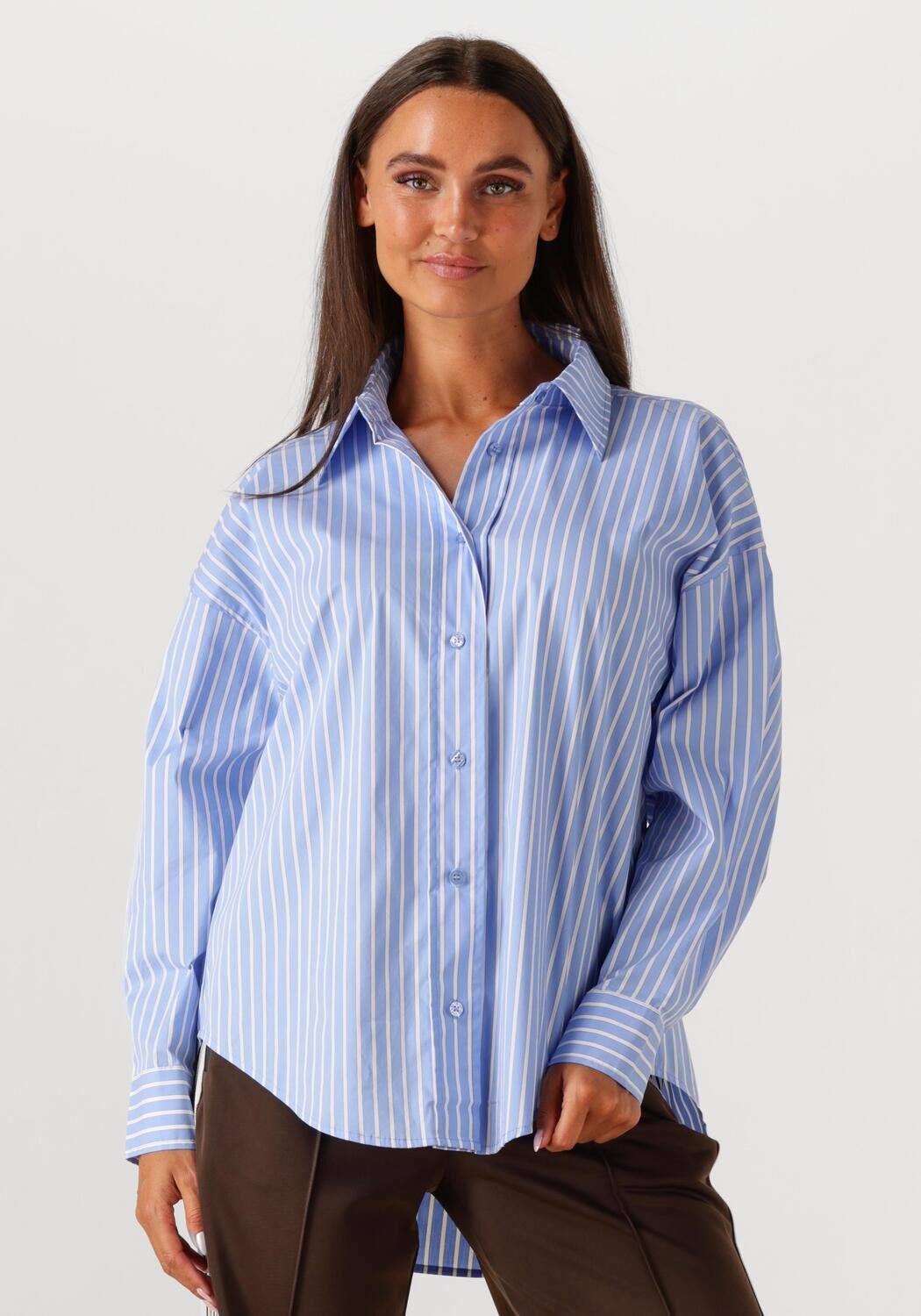 HAUTE L'AMITIÉ Dames Blouses Bow Candy Twist Stripe Shirt Lichtblauw
