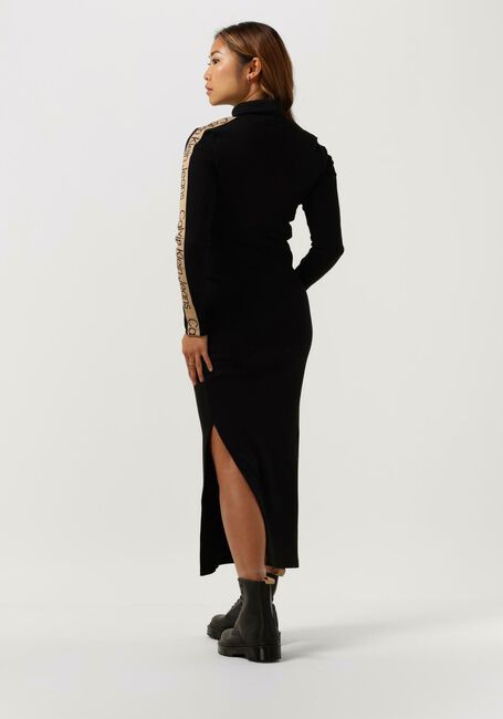 Zwarte CALVIN KLEIN Maxi jurk LOGO TAPE ROLL NECK RIB DRESS - large