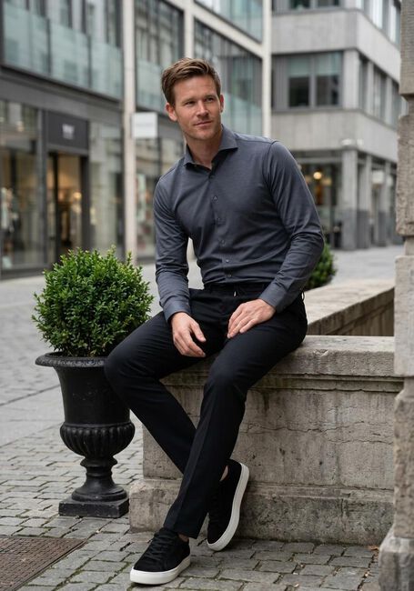 Donkerblauwe PROFUOMO Klassiek overhemd SHIRT X-CUTAWAY SF JAPANESE KNITTED - large