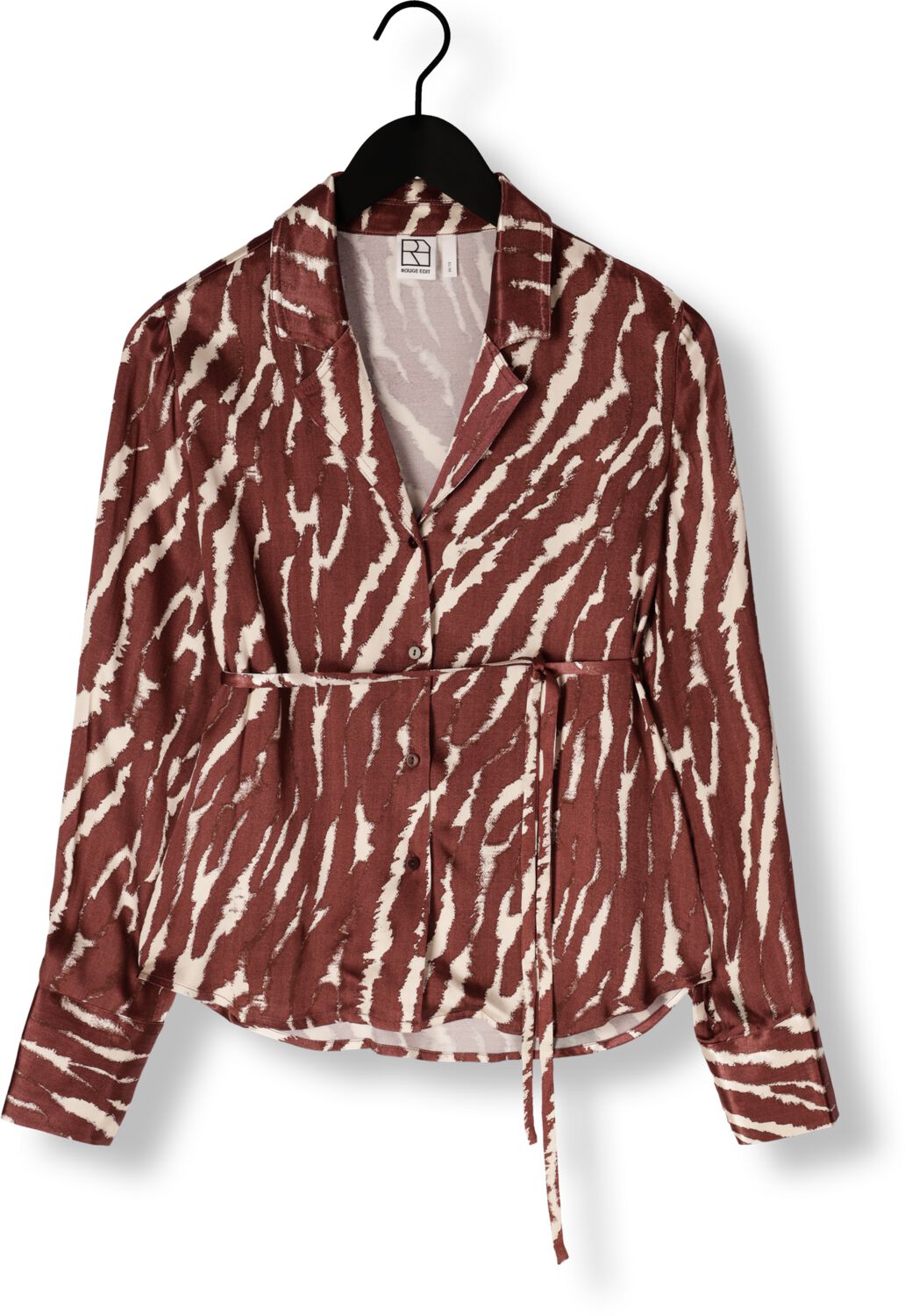 ROUGE EDIT Dames Blouses Roushiana Ls Printed Resort Collar Shirt Bruin